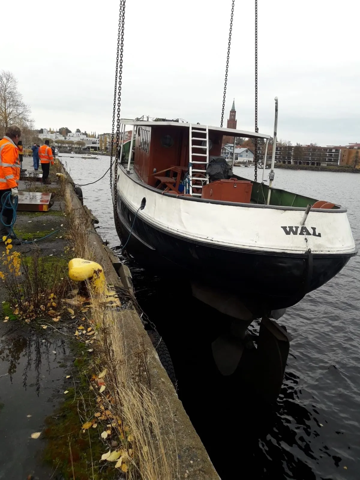 The vessel being lowered into the water