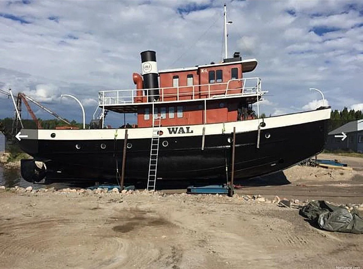 The vessel on blocks before transport